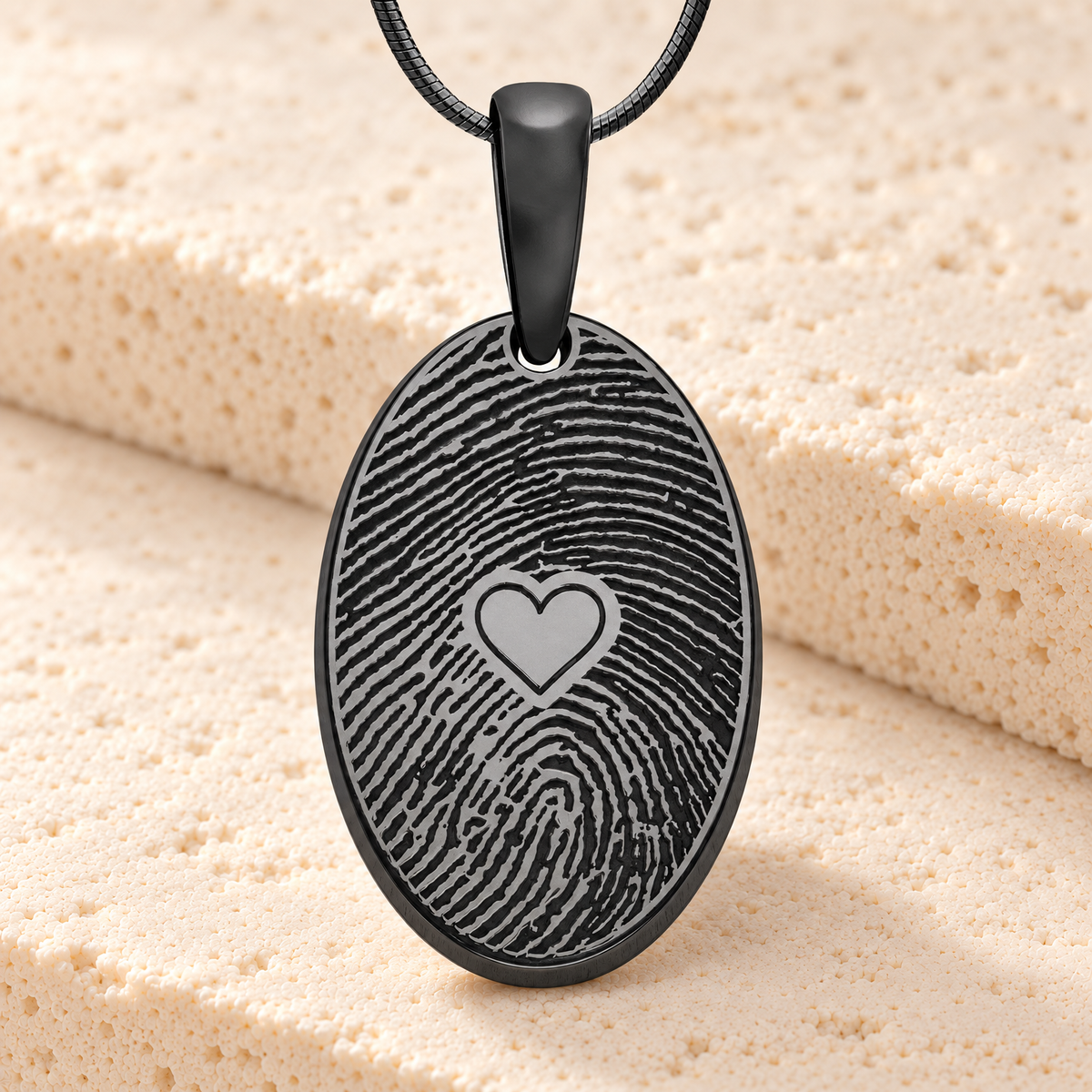 Black Plated Sterling Silver Loved Oval Fingerprint Necklace — main — evr4823b