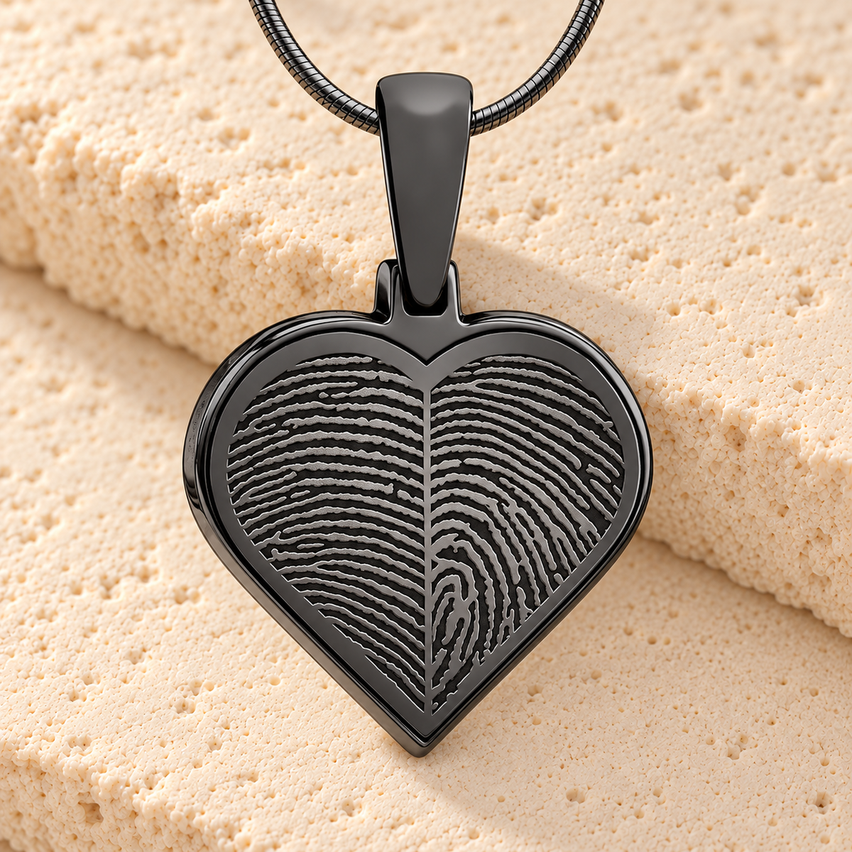 Black Plated Two Fingerprint Heart Fingerprint Necklace — main — evr4726bl