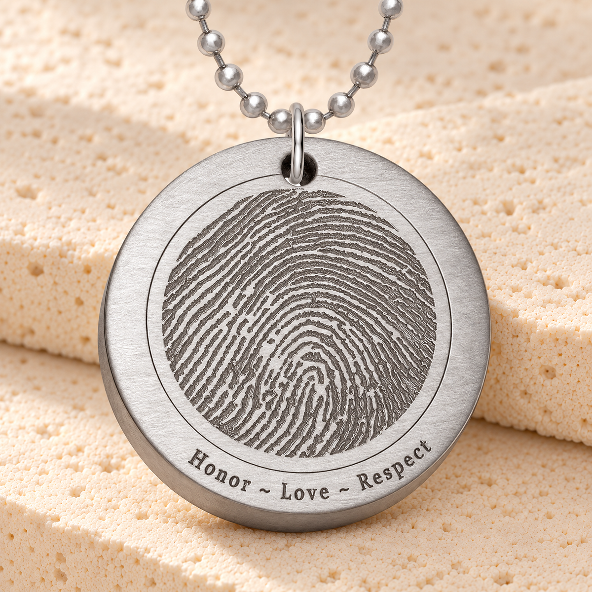 Thick Round Brushed Stainless Fingerprint Necklace — main — evr4891fp