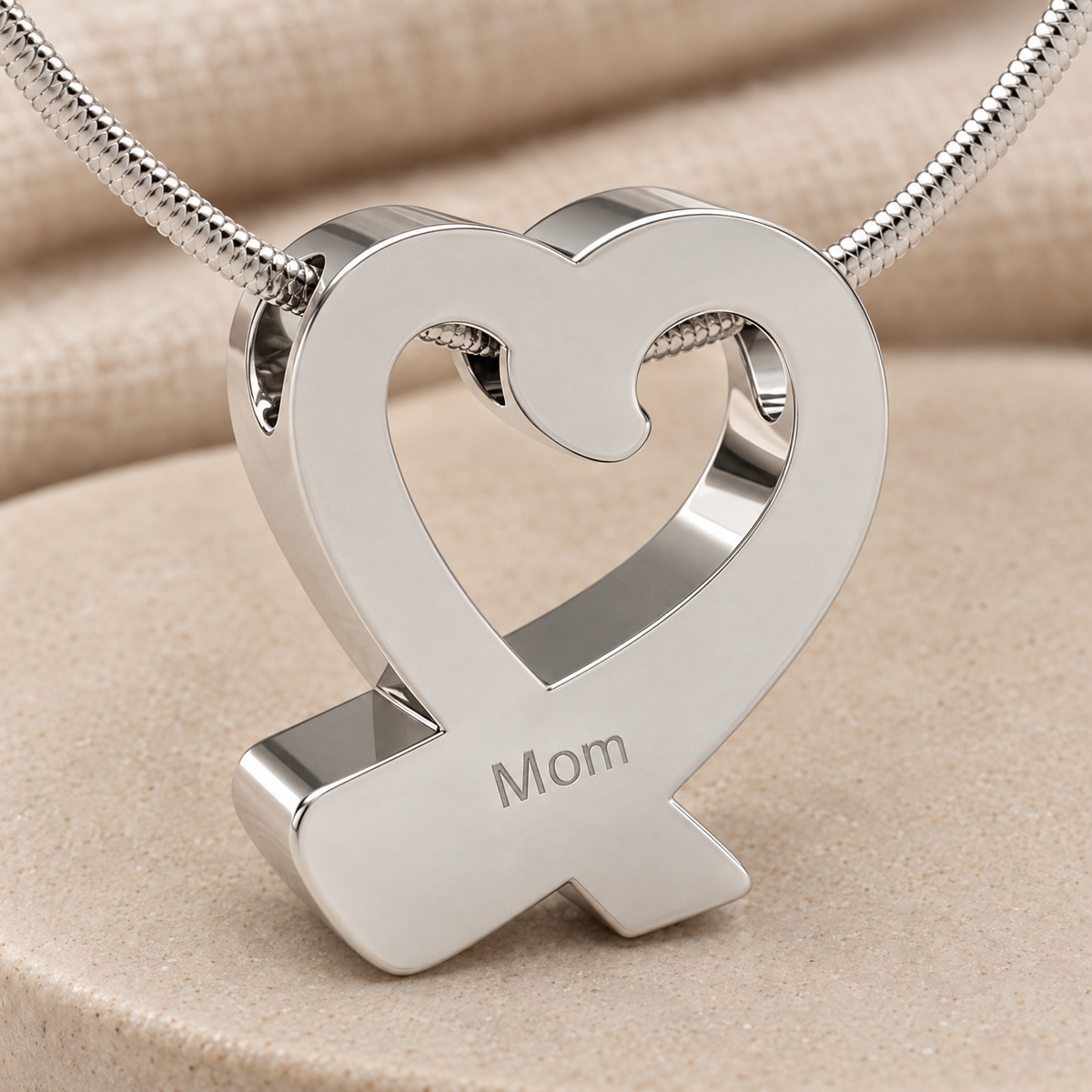 Solid 14K White Gold Folded Heart Forever Sealed Memorial Jewelry — rear engraving — evr6181wgfs