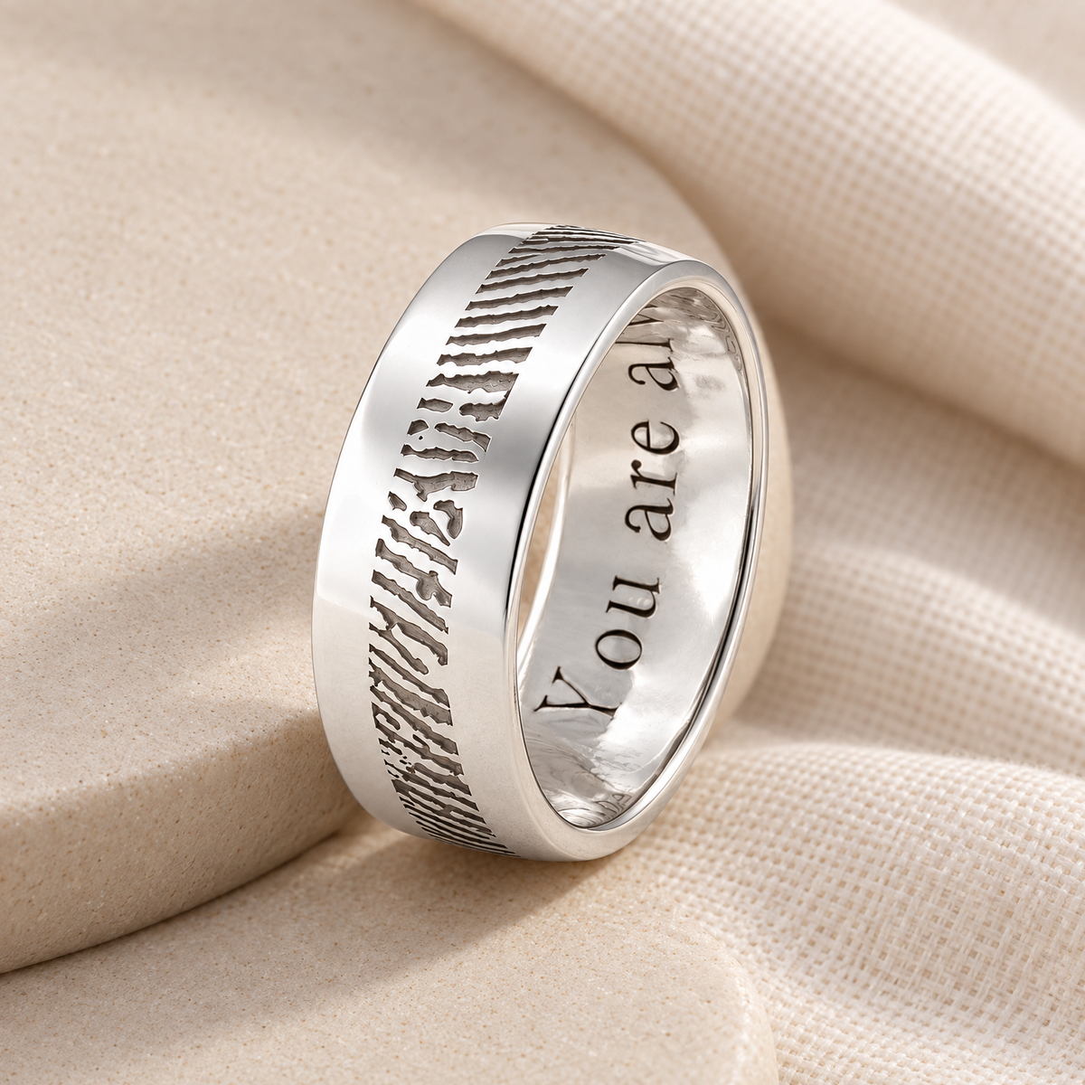 Men's Slender Line Sterling Silver Fingerprint Ring — alternate view — evr30003s