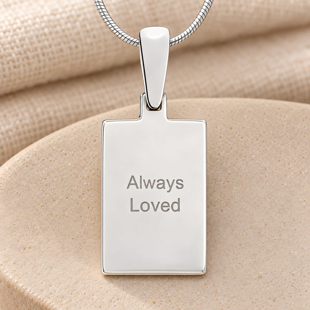 Birthstone Rectangle Silver Fingerprint Necklace — rear engraving — evr4720ss