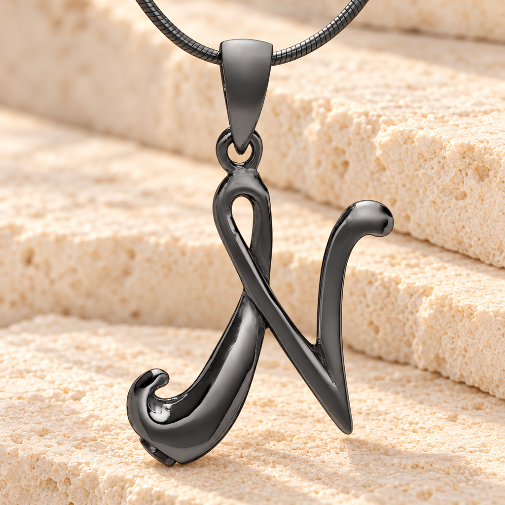 Black "N" Initial Cremation Jewelry — main — evr6434b
