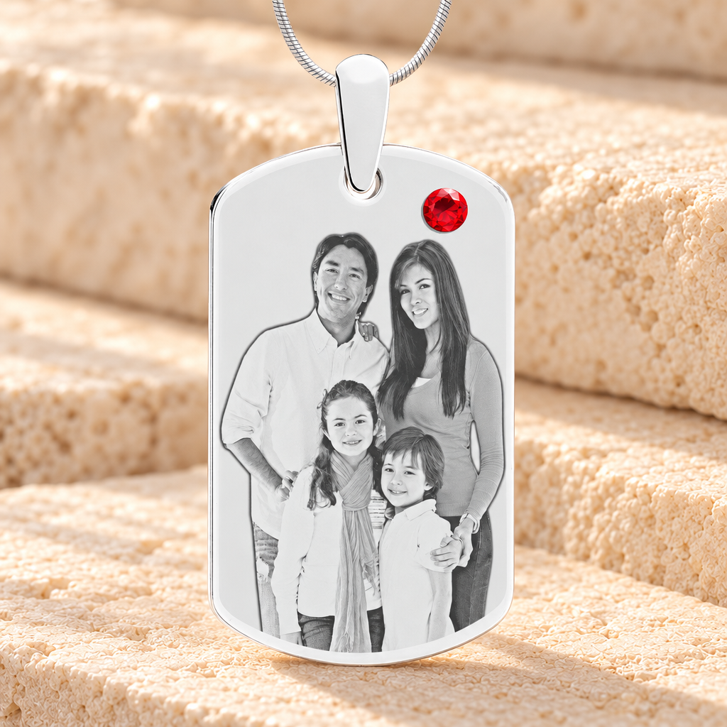 Birthstone Large Dog Tag July Photo Engraved Stainless Keepsake — main product image