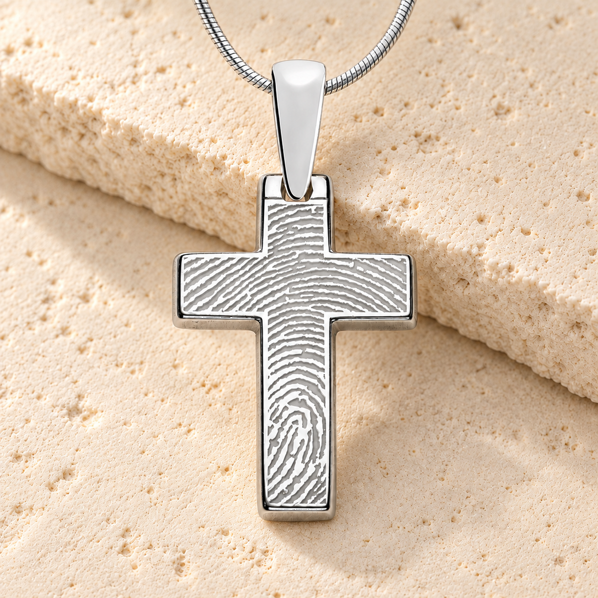 Sterling Silver Simply Cross Fingerprint Necklace — main — evr4822s