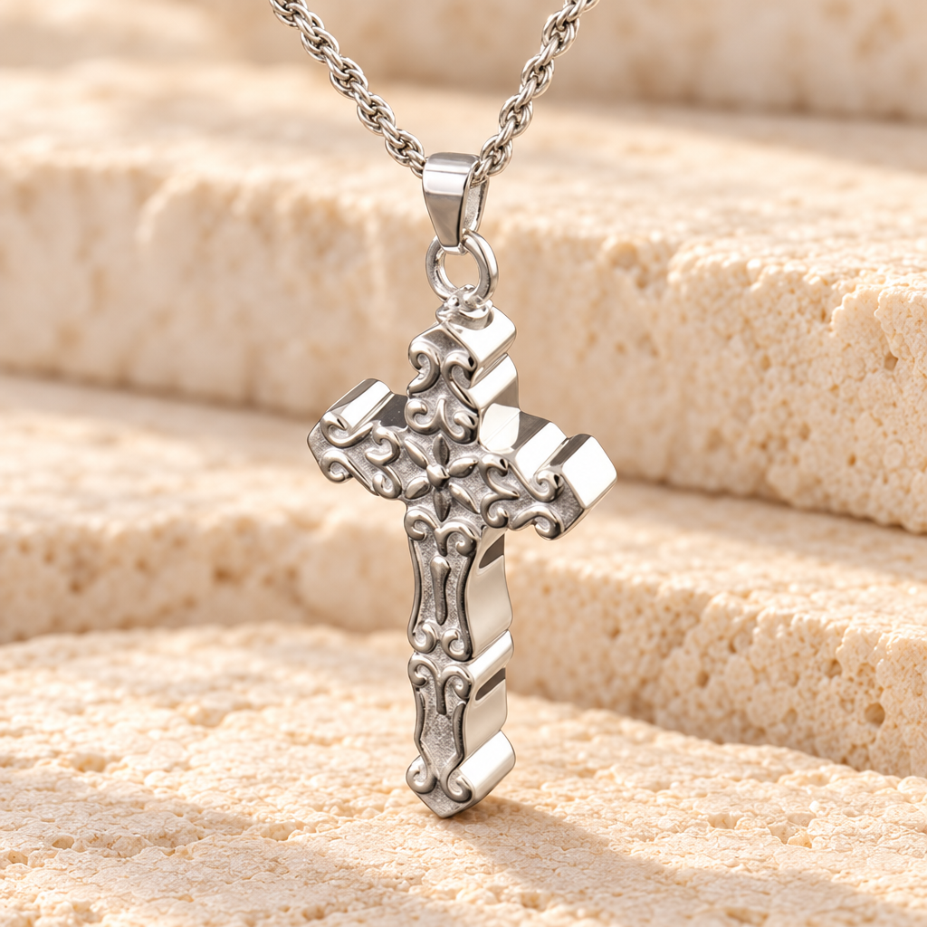 14k White Gold Delicate Cross Memorial Locket — main — evr6332wg