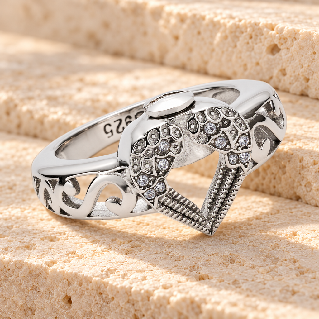 Women's Silver Winged Heart Cremation Ring — main product image