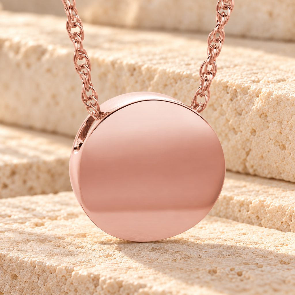 14K Rose Gold Beach Round Urn Pendant Keepsake — main product image