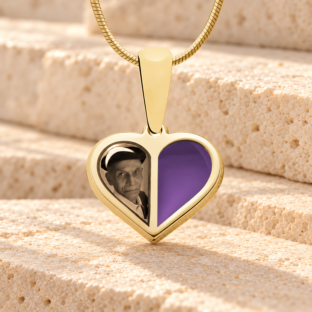 Two Heart 14K Gold Picture Pendant With Wine Ashes — main product image