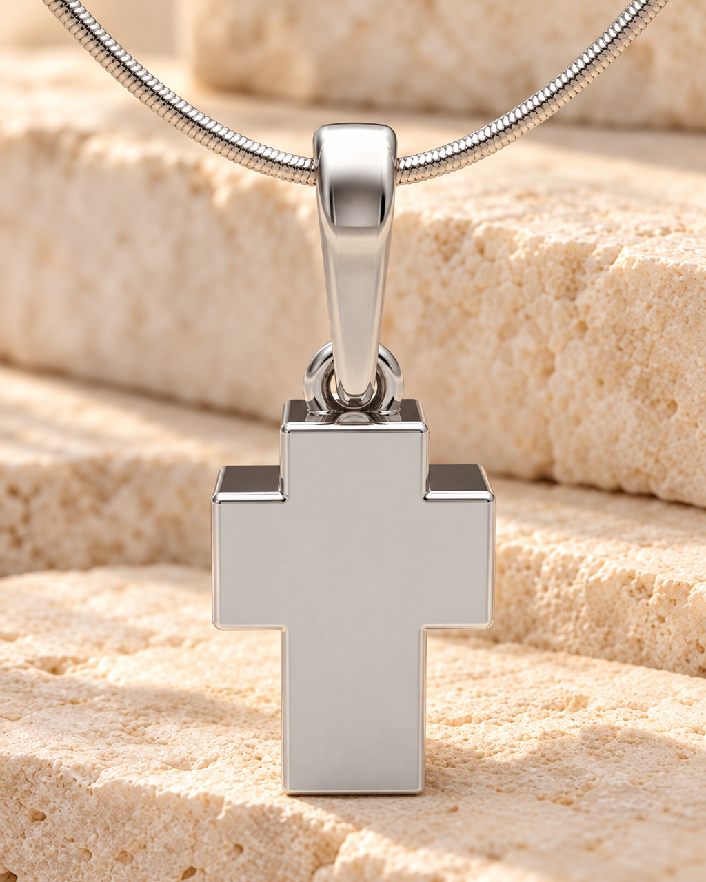 Solid 14K White Gold Faithful Cross Forever Sealed Cremation Jewelry — main — evr6452wgfs
