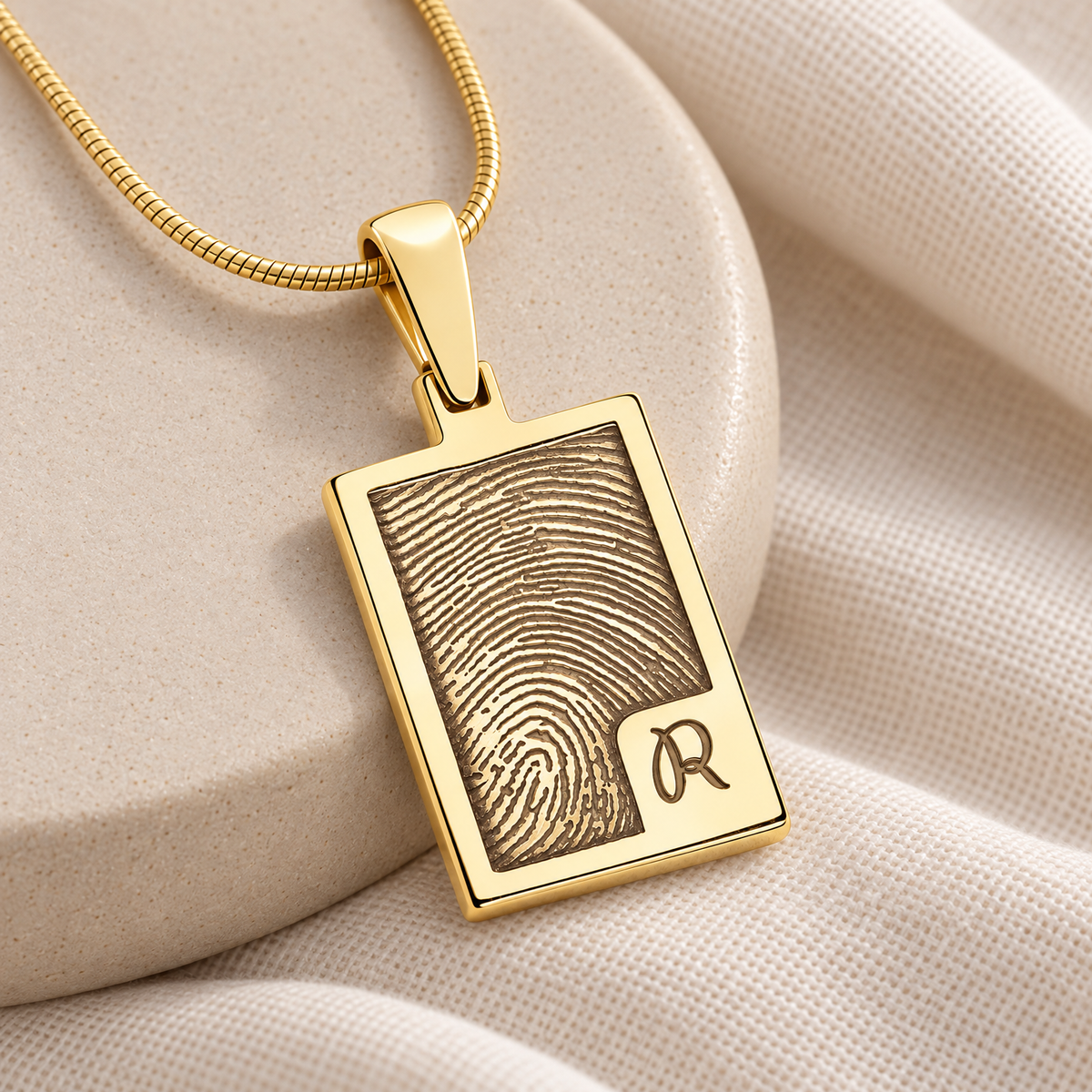 Gold Plated Sterling Silver Simple Rectangle Fingerprint Necklace — alternate view — evr4828g