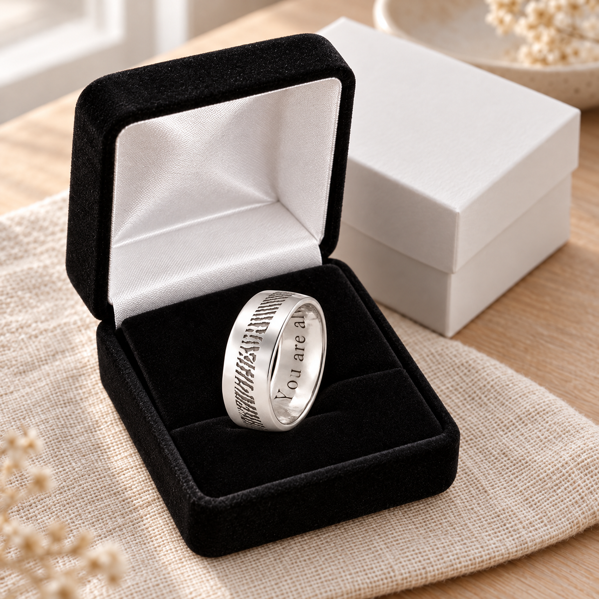 Men's Slender Line Sterling Silver Fingerprint Ring — gift box — evr30003s