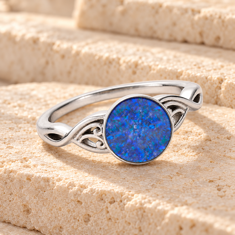 Women's Sterling Silver Katina Ash Ring with Opal Blue Waters
