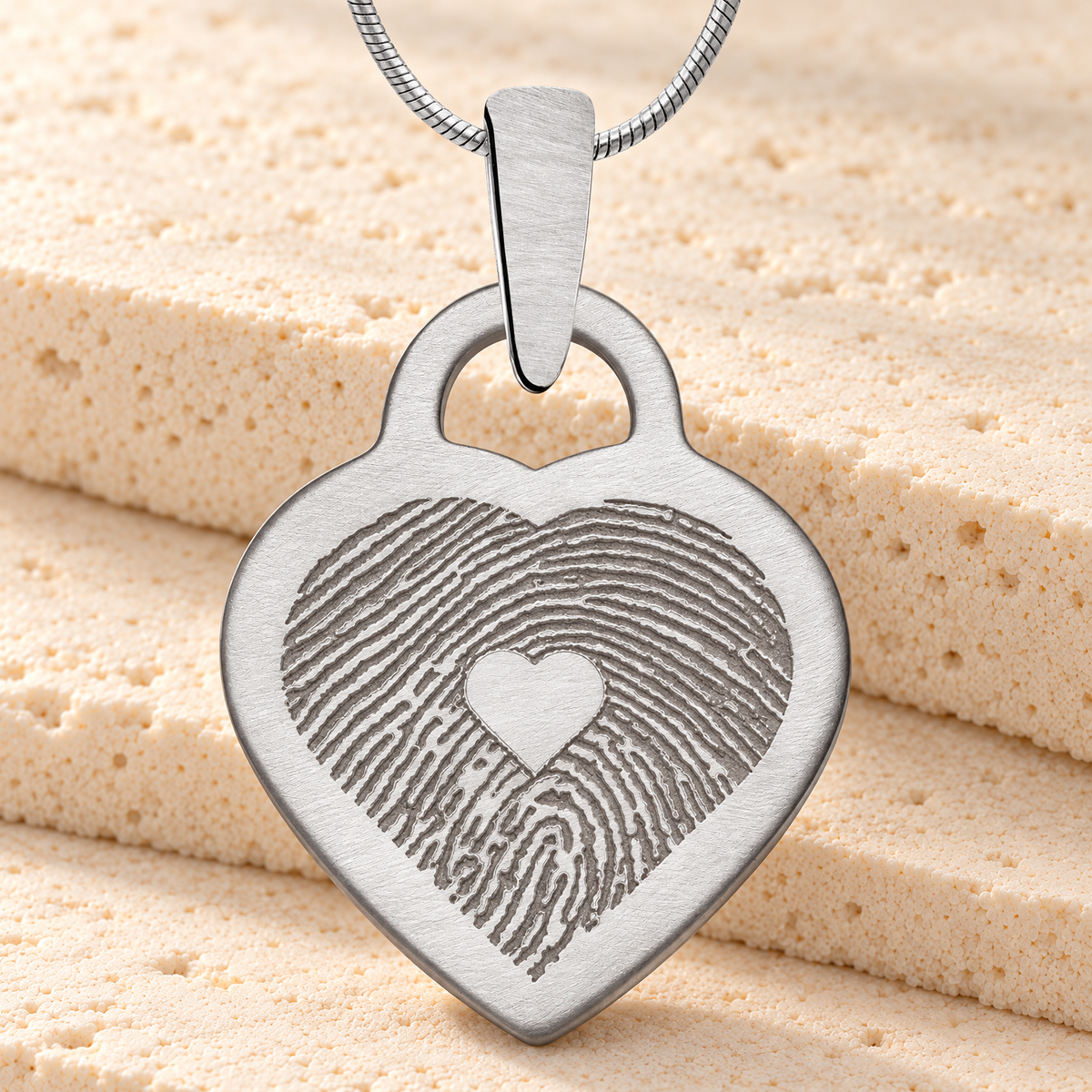 Stainless Small Brushed Heart Fingerprint Necklace — main — evr4905s