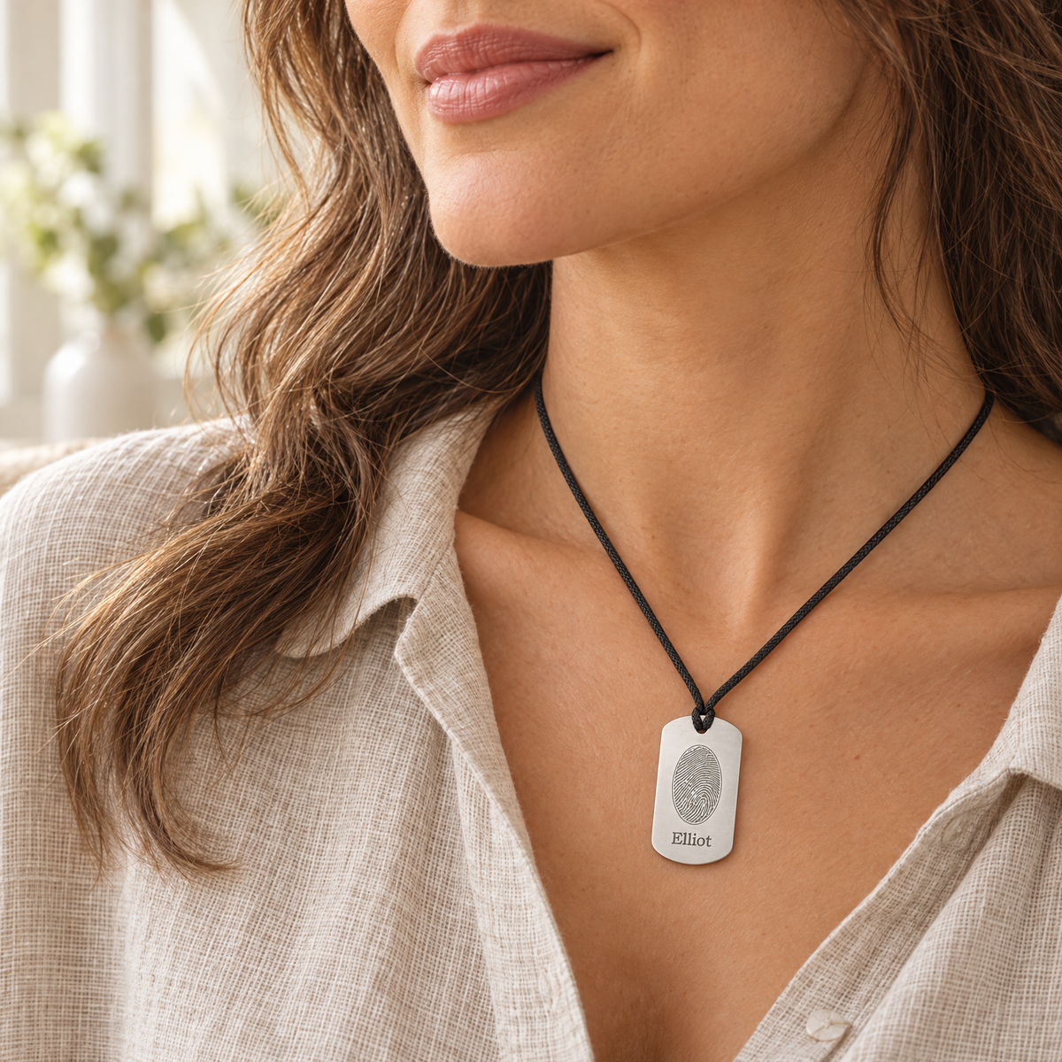 Steel Dog Tag Fingerprint Necklace — lifestyle — evr4790ss