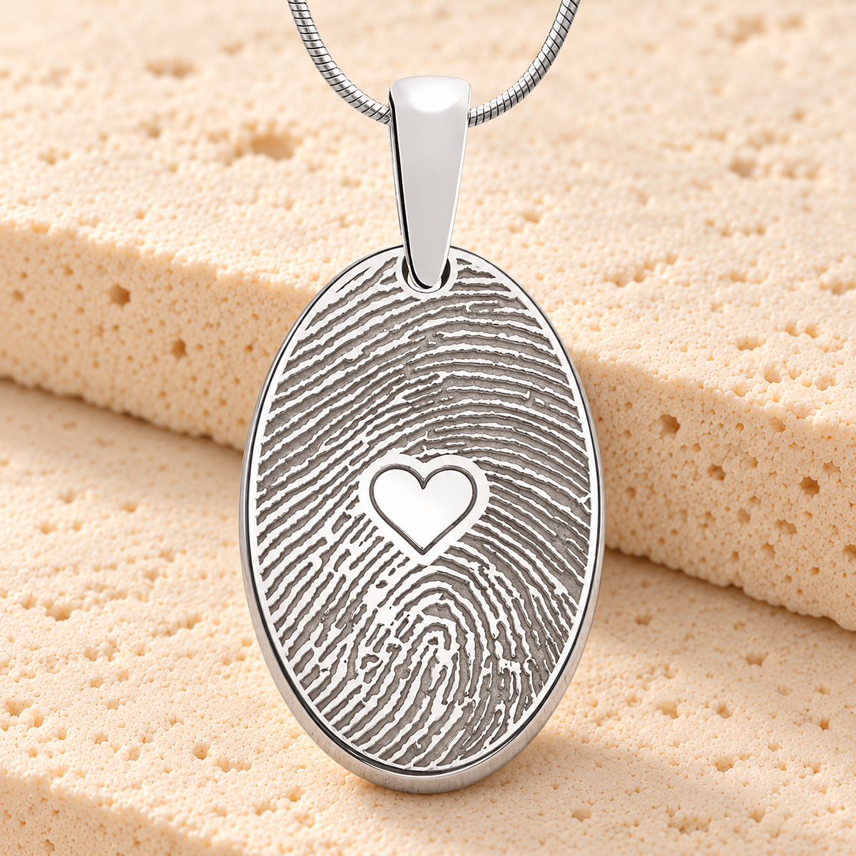 Solid 14k White Gold Loved Oval Fingerprint Necklace — main — evr4823wg