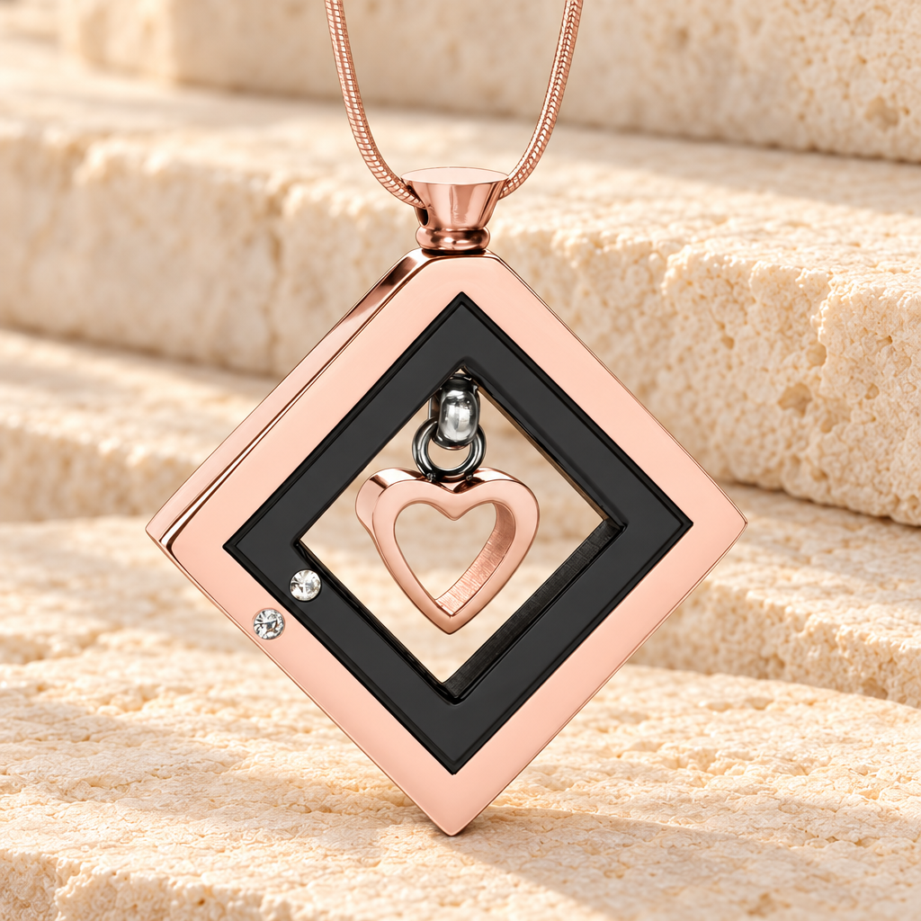 Rose Gold and Black Enchanting Heart Urn Pendant — main — evr5012rgb