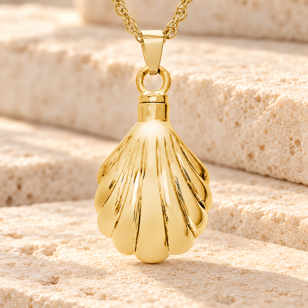 14K Gold Shells Urn Necklace — main — evr814kg