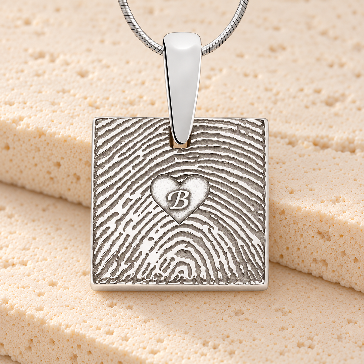 Solid 14k White Gold Initial Square Fingerprint Necklace — main — evr4829wg