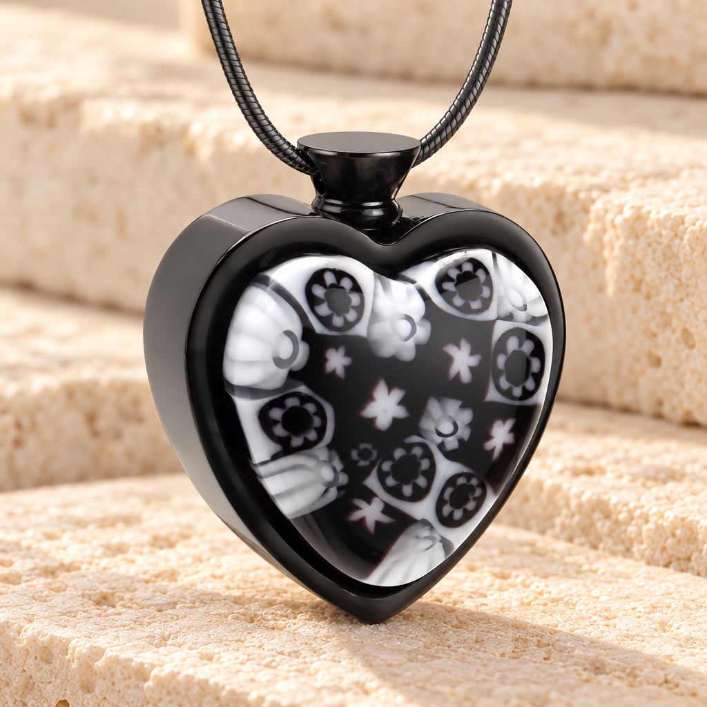 Cameo of Flowers Heart Cremation Locket — main — evr6073