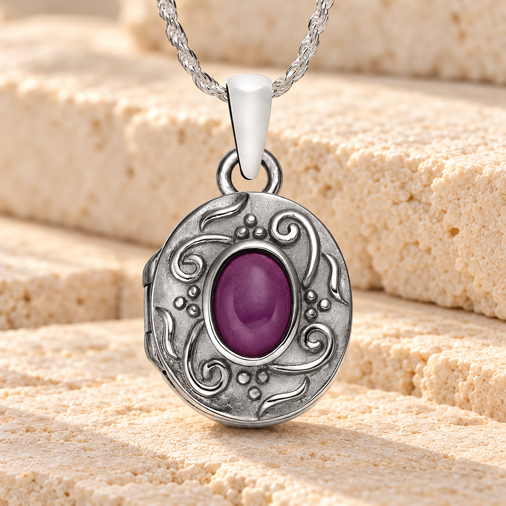 Sterling Silver Fallon Round Picture Locket Cremation Urn Pendant — main product image