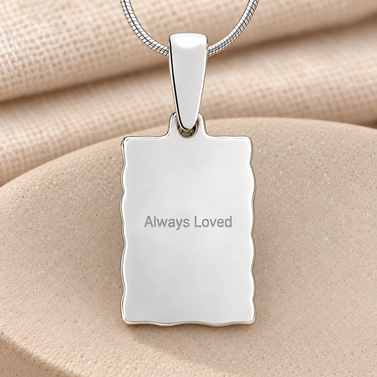 Solid 14k White Gold Loved Rectangle Fingerprint Necklace — rear engraving — evr4712wg