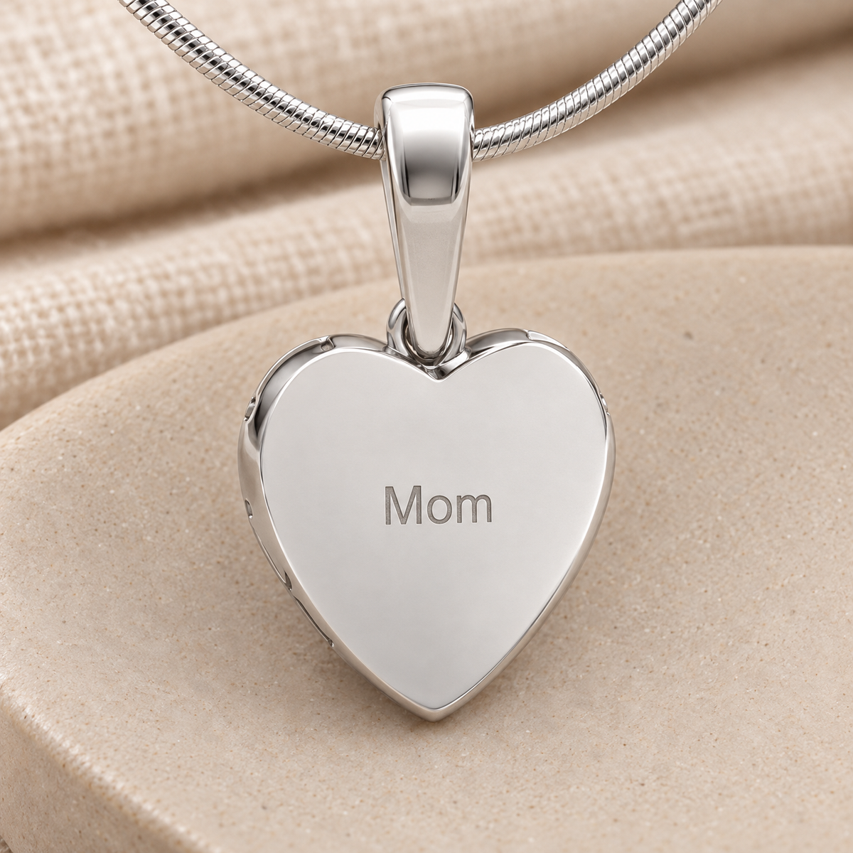 Solid 14k White Gold Scrolled Heart Forever Sealed Memorial Jewelry — rear engraving — evr20044wgfs