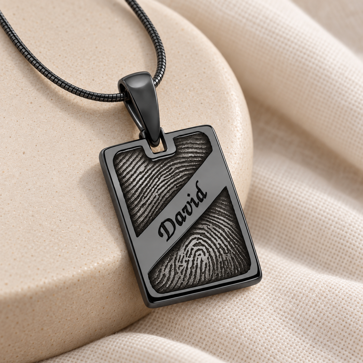 Black Plated Sterling Silver Memorial Rectangle Fingerprint Necklace — alternate view — evr4834b