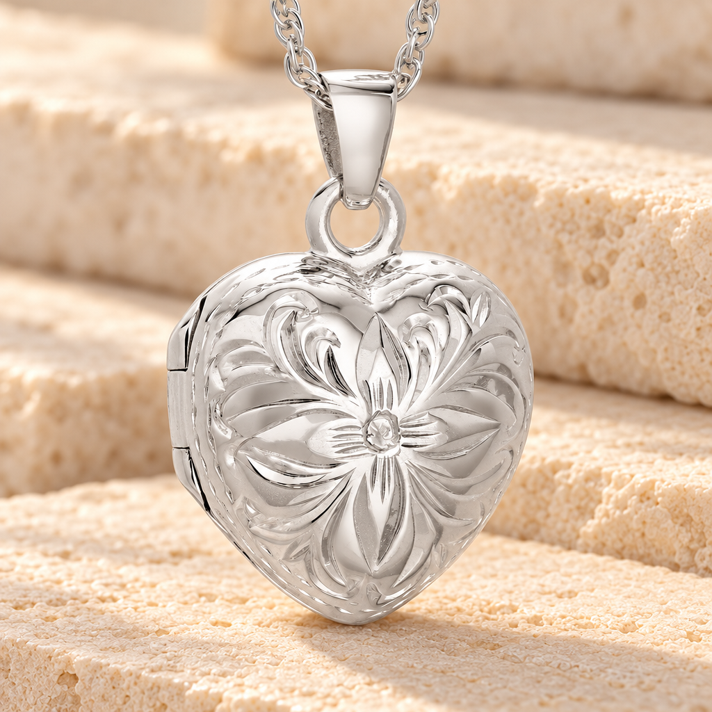 14K White Gold Daisy Heart Cremation Keepsake — main — evr801wg