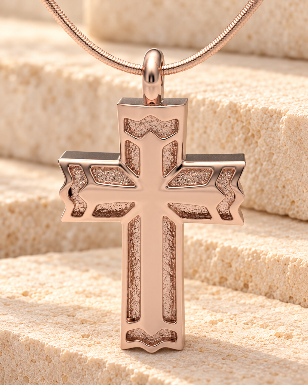 Rose Gold Plated Rosedale Cross Forever Sealed Keepsake Urn Jewelry — main — evr1079rgfs