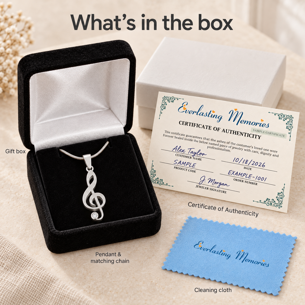 Sterling Silver Music Note Forever Sealed Memorial Jewelry — whats in box — evr20062ssfs