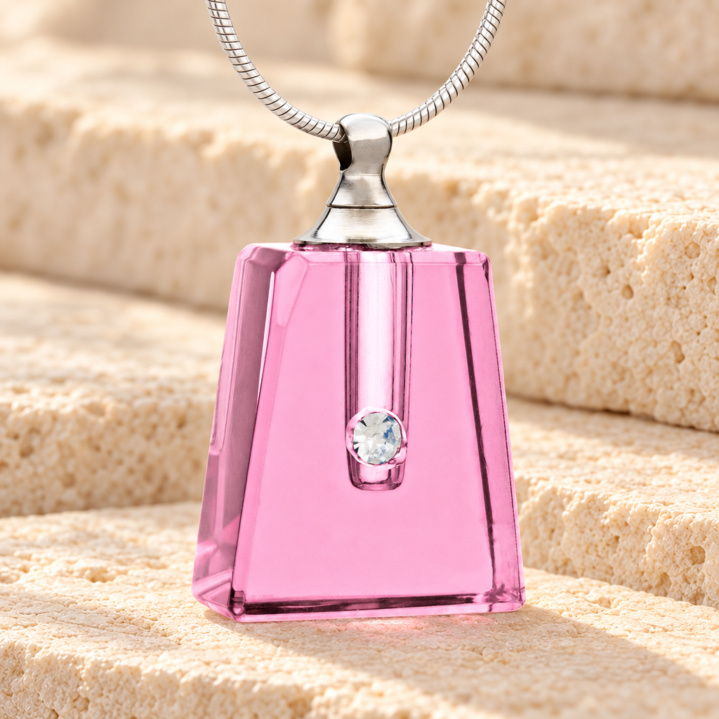 Glass Locket Pink Tribute Cremation Ash Jewelry — main — evr2077