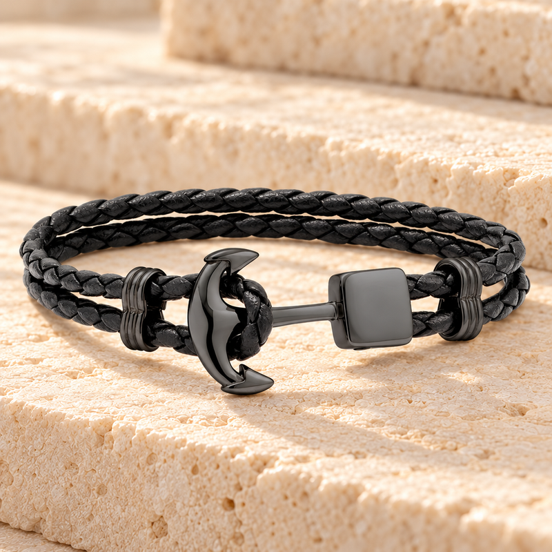 Black Stainless Steel Nautical Bracelet Cremation Jewelry