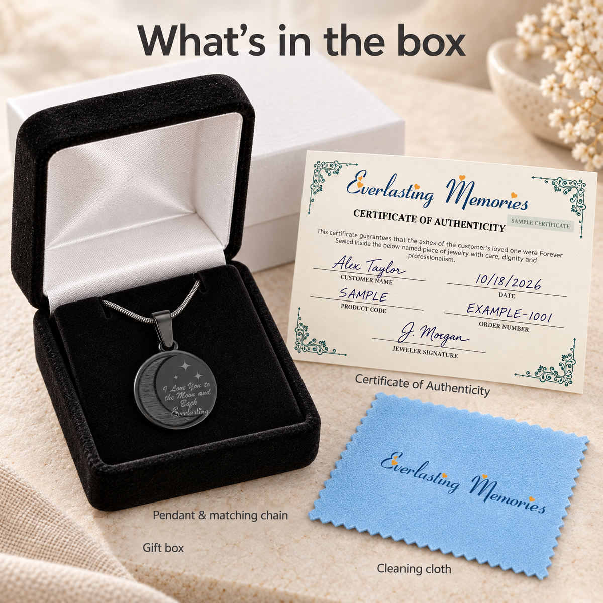 Black Plated Love You To The Moon Forever Sealed Memorial Jewelry — whats in box — evr20010blfs