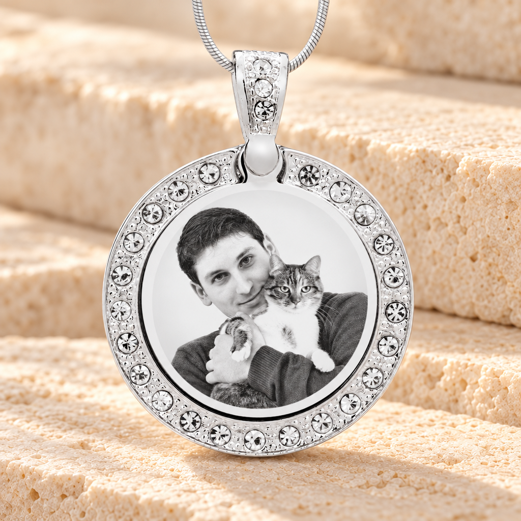 Gem Circle Photo Engraved Stainless Pet Keepsake — main — evr6563s