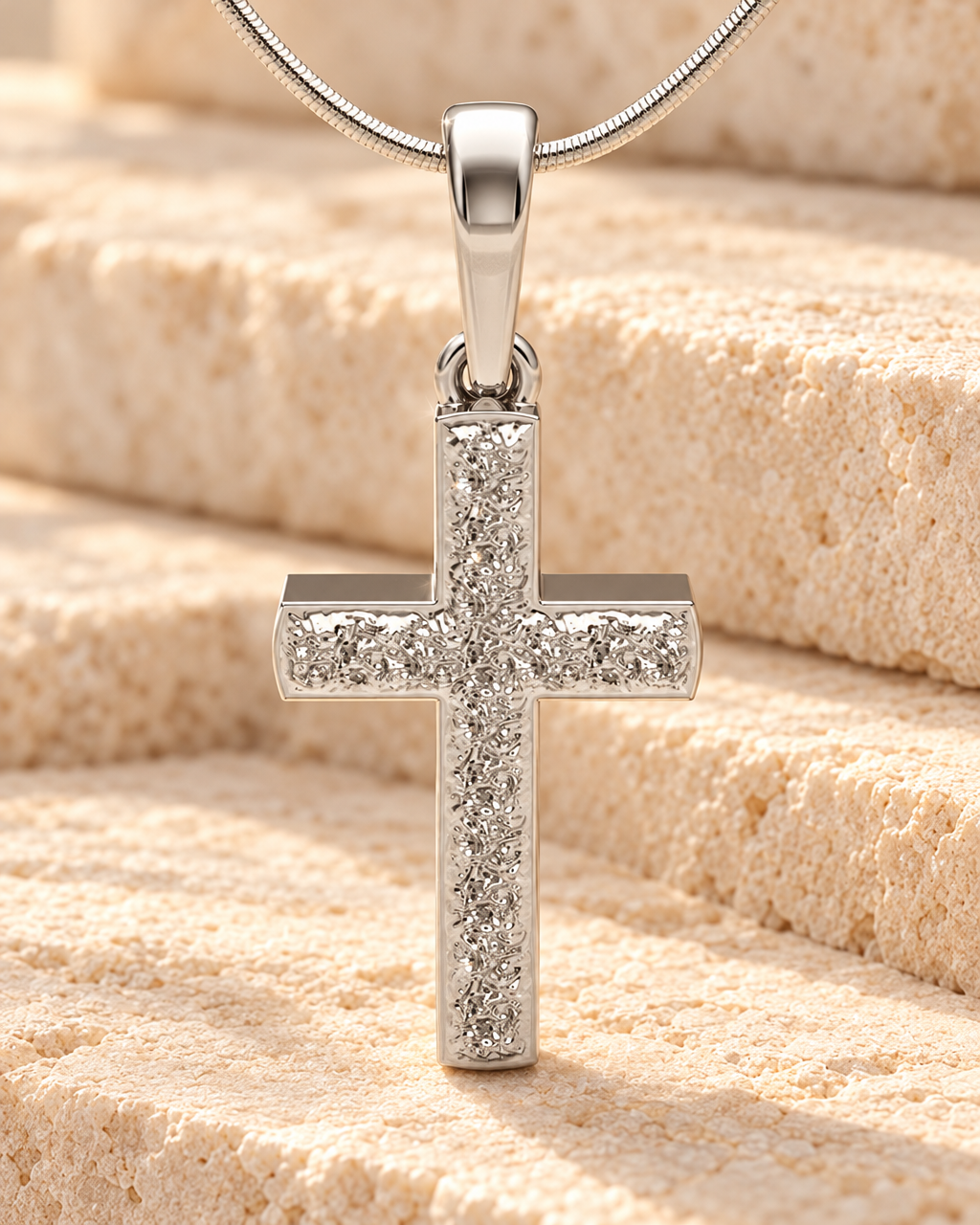 Sterling Silver Textured Cross Forever Sealed Memorial Jewelry — main — evr20065ssfs