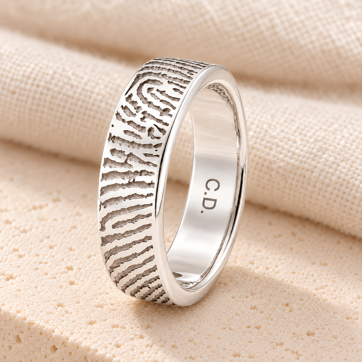 Standard Women's Solid 14k White Gold Fingerprint Ring — rear engraving — evr30000wg