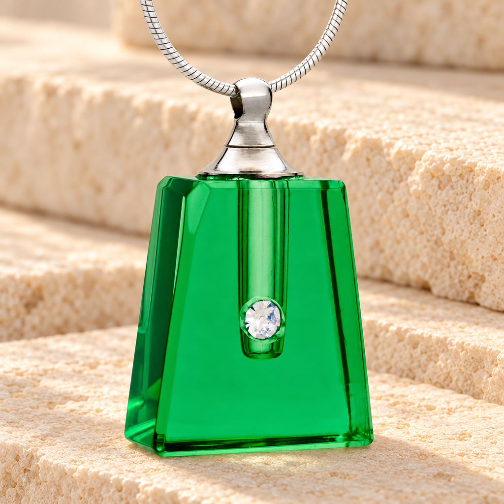 Glass Locket Emerald Tribute Keepsake Pendant — main — evr2078