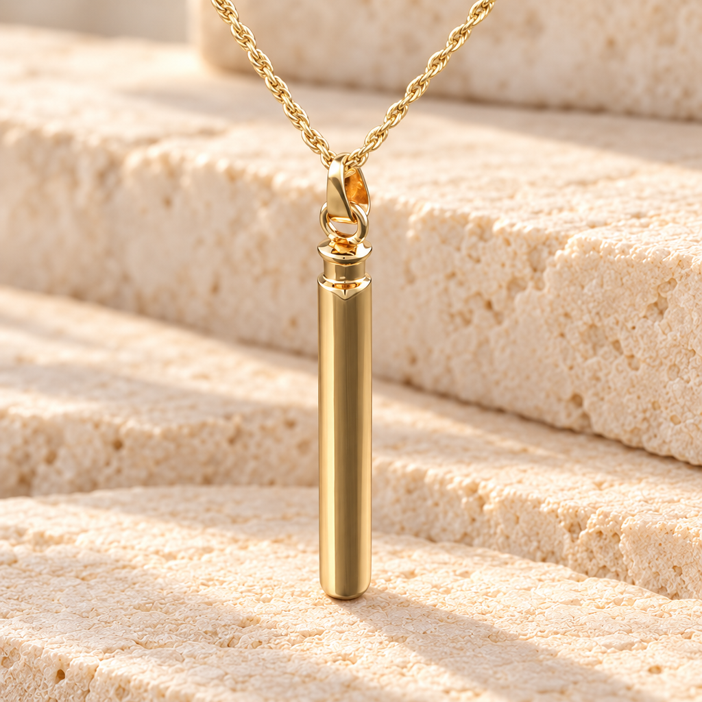 Long Cylinder Gold Plated Jewelry Urn — main — evr578kg