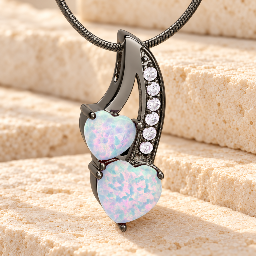 Black Pink Opal Calming Hearts Cremation Jewelry — main — evr6094blpink