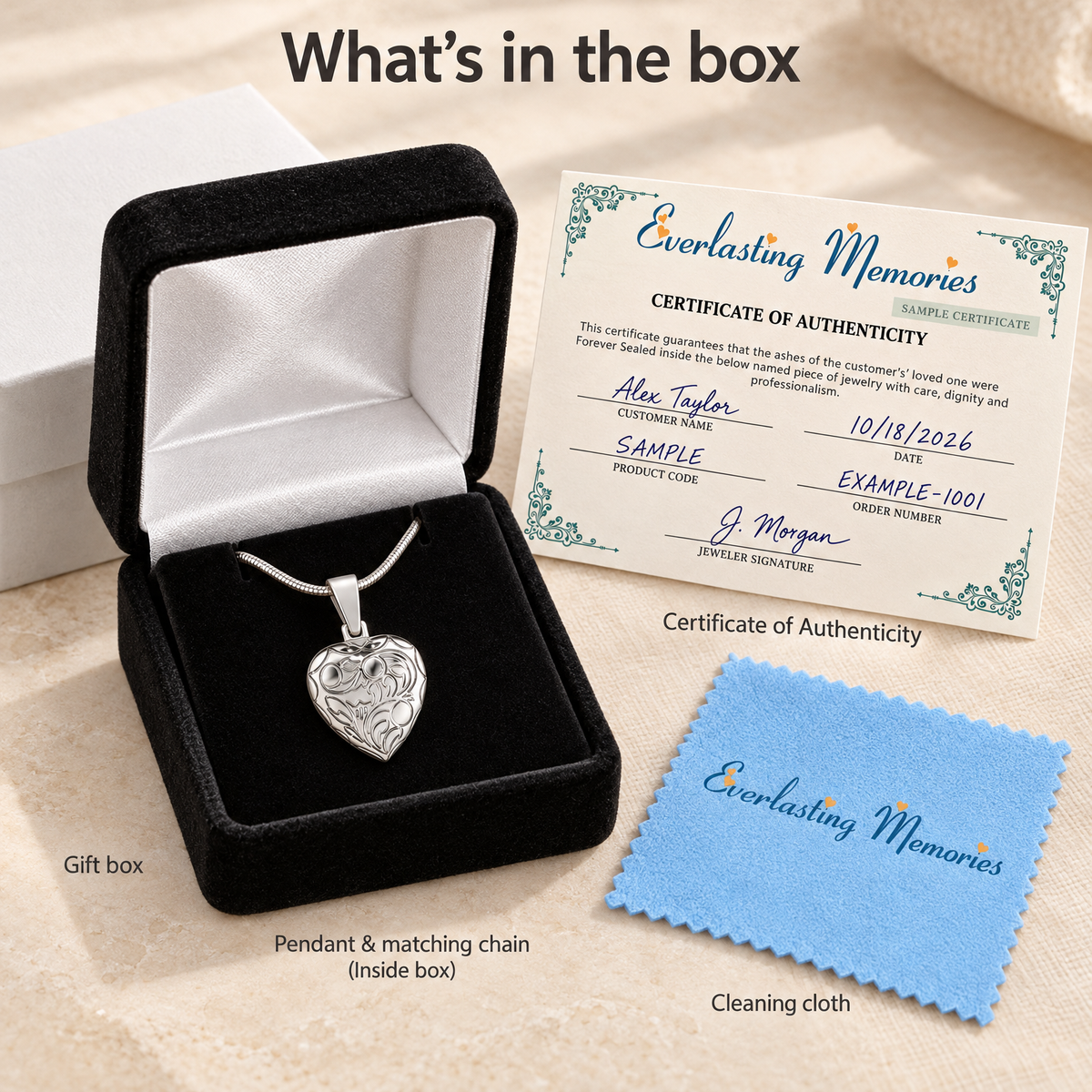 Solid 14k White Gold Scrolled Heart Forever Sealed Memorial Jewelry — whats in box — evr20044wgfs