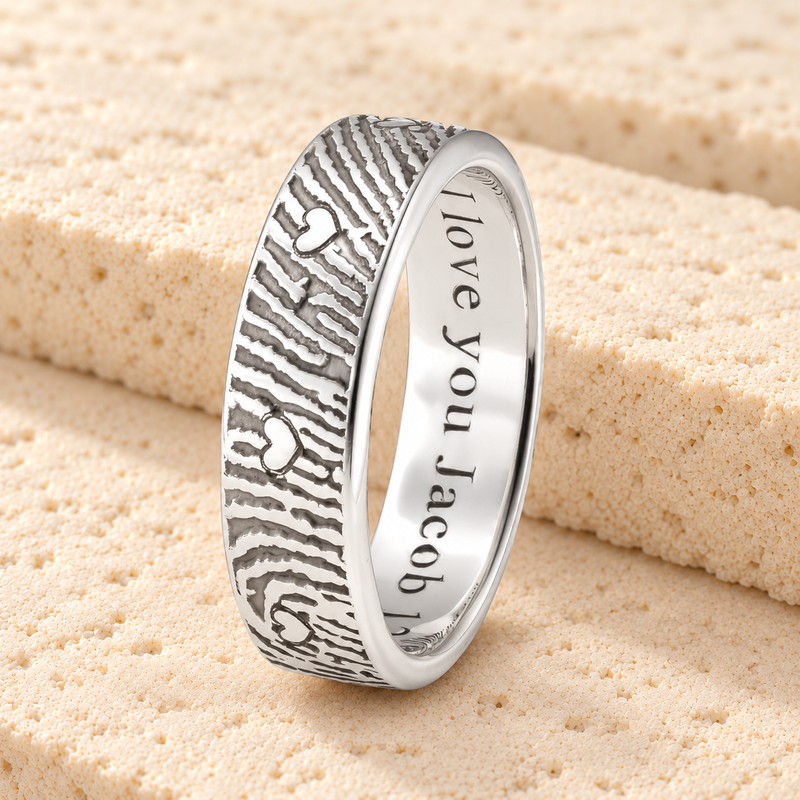 Women's Sterling Silver Eternal Heart Fingerprint Ring