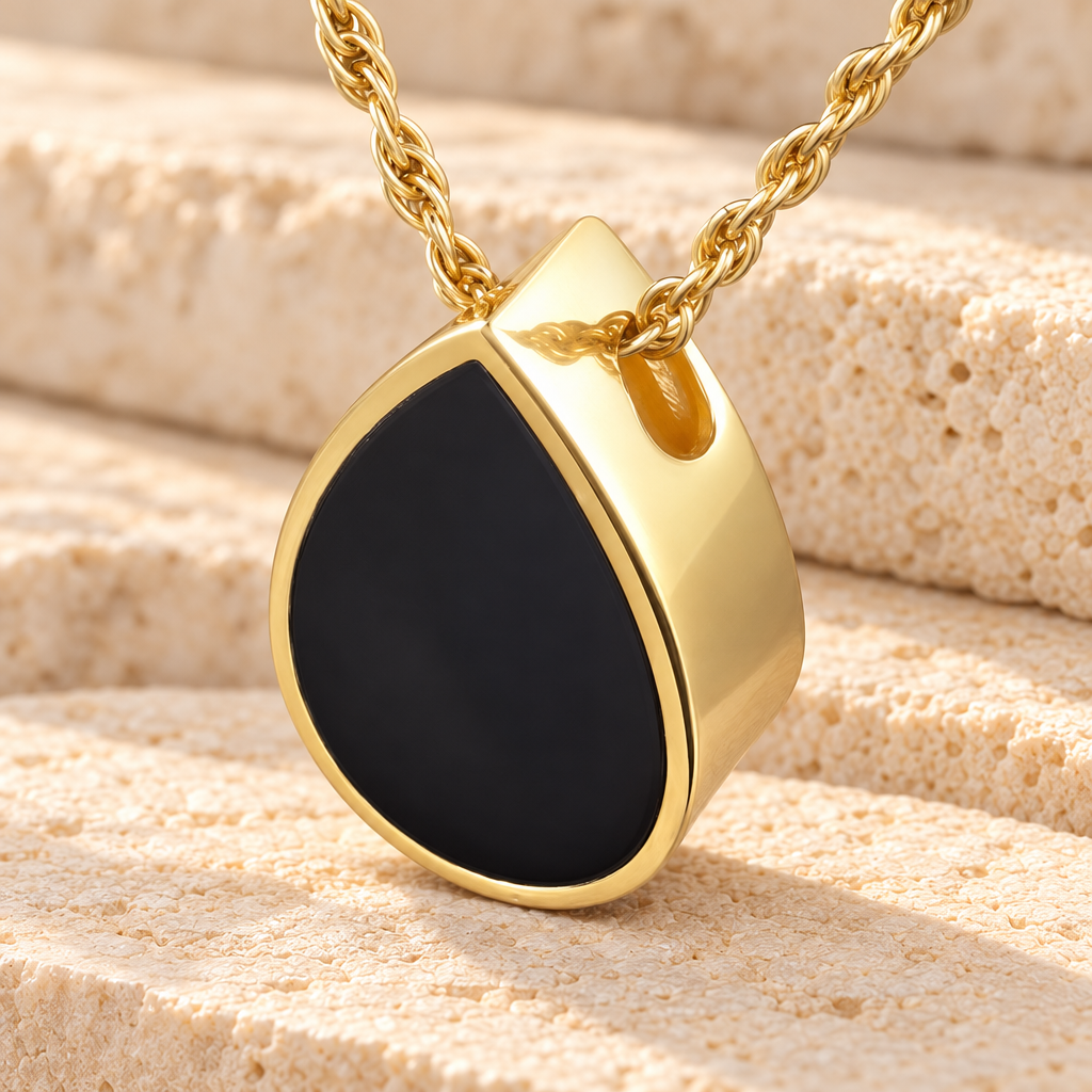 Gold Plated Onyx Tear Remembrance Jewelry — main — evr989gv