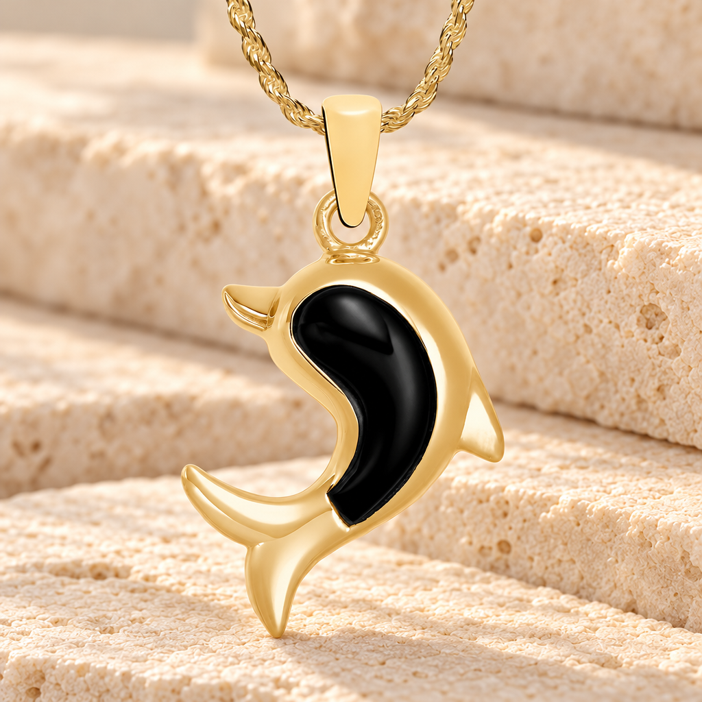 Gold Plated Onyx Dolphin Jewelry Urn — main — evr6034gv