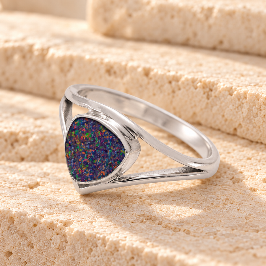 Women's Sterling Silver Willowbrook Ash Ring with Black Flame Opal