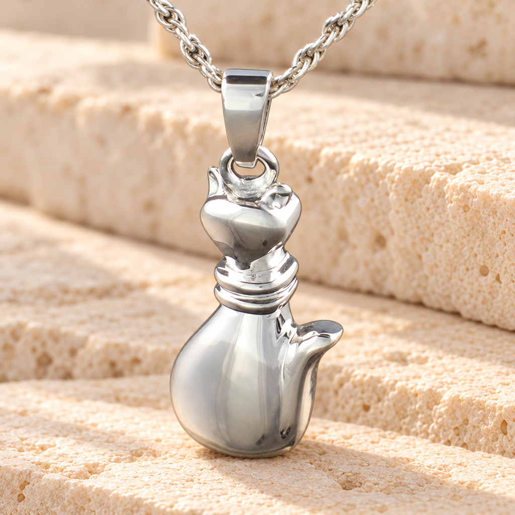 Sterling Silver Cat Jewelry Urn — main — evr517ss