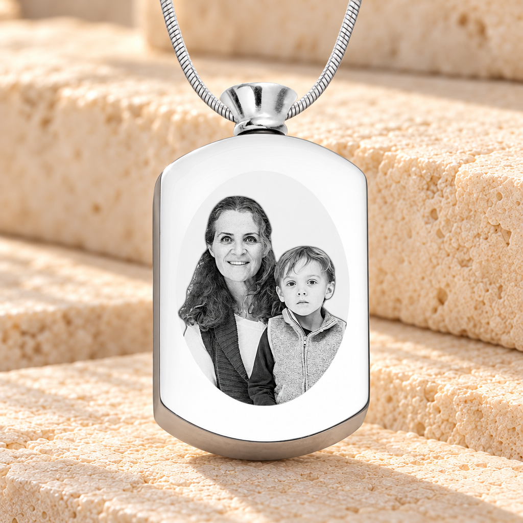 Dog Tag Stainless Steel Picture Engraved Ash Pendant — main product image