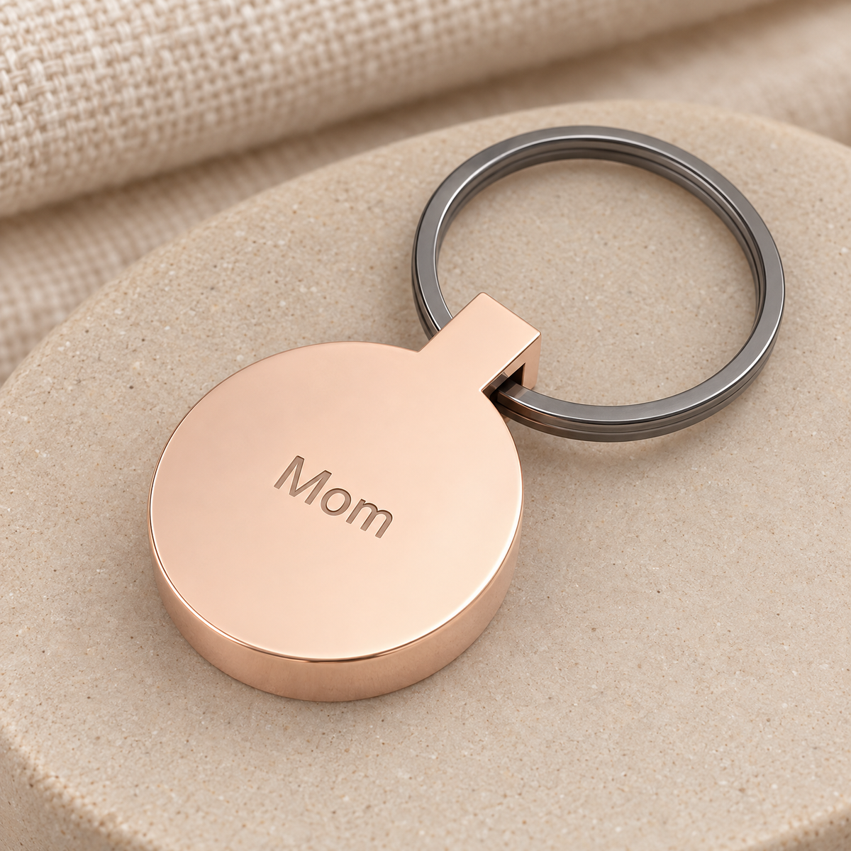 Solid 14K Rose Gold Fingerprint Cast Forever Sealed Memorial Keychain — rear engraving — evr4799krgfs