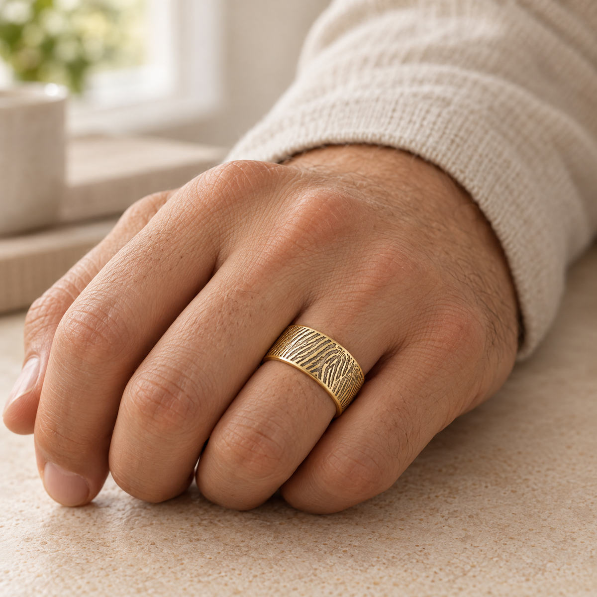 Men's Standard Solid 14k Gold Fingerprint Ring — lifestyle — evr30001kg