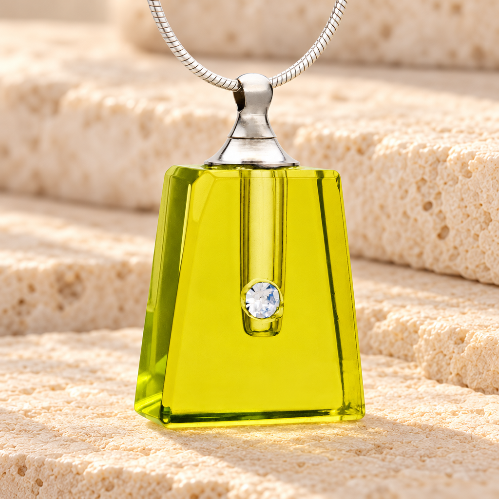 Glass Locket Yellow Tribute Memorial Urn Pendant — main — evr2081